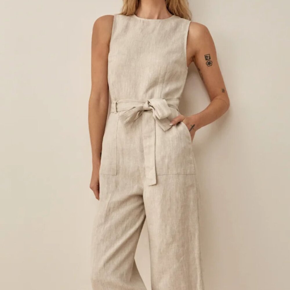 Reformation Naomi 100% Linen Jumpsuit Oatmeal Cream Beige Natural Women’s Size 6